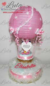 Torte di pannolini di Lula Creazioni - Mongolfiera personalizzabile fucsia celeste azzurra maschio femmina rosa idea regalo gravidanza nascita battesimo baby shower neonato bella utile originale shop online spedizioni italia ancona topolino minnie