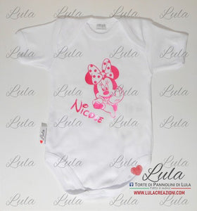 Torte di pannolini di lula creazioni - body personalizzato nome Minnie femmina rosa idea regalo nascita battesimo baby shower shop online spedizioni italia ancona