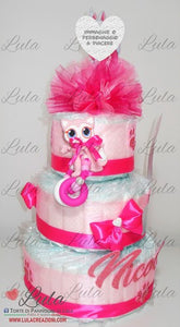 Torta di pannolini di Lula Creazioni rosa fucsia aristogatti duchessa gatto femmina idea regalo bimba nTorta di pannolini pon pon personaggio a piacere topolino minnie principessa unisex maschio femmina rosa azzurro celeste giallo fucsia rosso verde idea regalo bella utile originale pampers nascita neonato gravidanza baby shower battesimo shop online spedizioni italia ancona massaggiagengive silicone gatto aristogattiascita battesimo baby shower