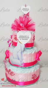 Torta di pannolini di Lula Creazioni rosa fucsia aristogatti duchessa gatto femmina idea regalo bimba nTorta di pannolini pon pon personaggio a piacere topolino minnie principessa unisex maschio femmina rosa azzurro celeste giallo fucsia rosso verde idea regalo bella utile originale pampers nascita neonato gravidanza baby shower battesimo shop online spedizioni italia ancona massaggiagengive silicone gatto aristogattiascita battesimo baby shower