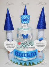 Carica l&#39;immagine nel visualizzatore di Gallery, Torte di Pannolini di Lula Creazioni - Torta di Pannolini CASTELLO Elegant - pampers - pampers maschio azzurro topolino paperino idea regalo nascita battesimo baby shower natale utile originale shop online spedizioni italia ancona milano
