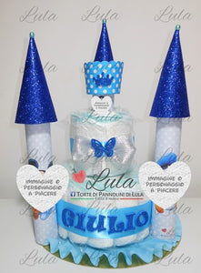 Torte di Pannolini di Lula Creazioni - Torta di Pannolini CASTELLO Elegant - pampers - pampers maschio azzurro topolino paperino idea regalo nascita battesimo baby shower natale utile originale shop online spedizioni italia ancona milano