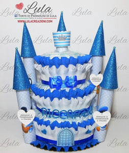 Torta di Pannolini CASTELLO Prestige - Lula Creazioni - azzurro celeste blu maschio principe
