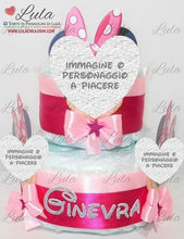 Carica l&#39;immagine nel visualizzatore di Gallery, Torta di pannolini pampers lula creazioni Minnie rosa femmina bimba bambina gemelle idea regalo nascita battesimo baby shower shop online spedizioni italia ancona milano torino bologna paperina
