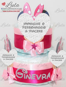 Torta di pannolini pampers lula creazioni Minnie rosa femmina bimba bambina gemelle idea regalo nascita battesimo baby shower shop online spedizioni italia ancona milano torino bologna paperina