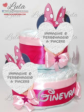 Carica l&#39;immagine nel visualizzatore di Gallery, Torta di pannolini pampers lula creazioni Minnie rosa femmina bimba bambina gemelle idea regalo nascita battesimo baby shower shop online spedizioni italia ancona milano torino bologna paperina
