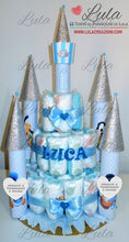 Carica l&#39;immagine nel visualizzatore di Gallery, Torta di Pannolini CASTELLO Simple - Lula Creazioni - azzurro celeste blu maschio baby Topolino Paperino
