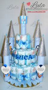 Torta di Pannolini CASTELLO Simple - Lula Creazioni - azzurro celeste blu maschio baby Topolino Paperino