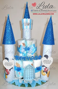 Torta di Pannolini CASTELLO Simple - Lula Creazioni - maschio azzurro blu Topolino