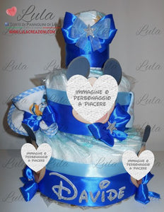 Torta di pannolini + Regalini TOPOLINO / MINNIE - Torte di Pannolini di Lula Minnie Topolino Pampers personalizzabile fucsia celeste azzurra maschio femmina rosa verde idea regalo gravidanza nascita battesimo baby shower neonato bella utile originale shop online spedizioni italia ancona personalizzabile calzini bavaglino personalizzato nome prodotti igiene biberon ciuccio copertina