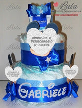 Carica l&#39;immagine nel visualizzatore di Gallery, Torta di pannolini Pampers lula creazioni topolino copertina idea regalo personalizzata nascita battesimo baby shower utile originale bella particolare shop online spedizioni italia ancona milano torino bologna maschio azzurro bimbo bambino prodotti igiene bagnetto
