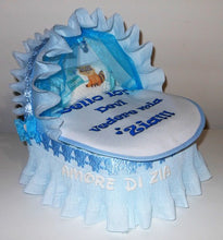 Carica l&#39;immagine nel visualizzatore di Gallery, Torta di pannolini CULLA carrozzina + Bavaglino personalizzato nome dedica - Torte di Pannolini di Lula idea regalo bella utile originale pampers gravidanza nascita baby shower battesimo maschio femmina azzurro celeste rosa blu fucsia. shop online spedizioni italia ancona bello io vedere zia nonna
