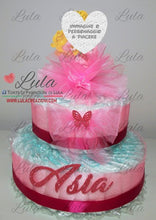 Carica l&#39;immagine nel visualizzatore di Gallery, Torta di pannolini pon pon personaggio a piacere topolino minnie principessa unisex maschio femmina rosa azzurro celeste giallo fucsia rosso verde idea regalo bella utile originale pampers nascita neonato gravidanza baby shower battesimo shop online spedizioni italia ancona aurora
