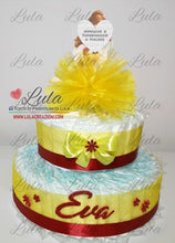 Carica l&#39;immagine nel visualizzatore di Gallery, Torta di pannolini pon pon personaggio a piacere topolino minnie principessa unisex maschio femmina rosa azzurro celeste giallo fucsia rosso verde idea regalo bella utile originale pampers nascita neonato gravidanza baby shower battesimo shop online spedizioni italia ancona belle
