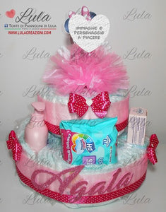 Torta di pannolini pon pon personaggio a piacere topolino minnie principessa unisex maschio femmina rosa azzurro celeste giallo fucsia rosso verde idea regalo bella utile originale pampers nascita neonato gravidanza baby shower battesimo shop online spedizioni italia ancona Torte di Pannolini di Lula Creazioni prodotti igiene Minnie Topolino