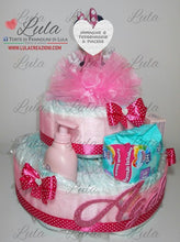 Carica l&#39;immagine nel visualizzatore di Gallery, Torta di pannolini pon pon personaggio a piacere topolino minnie principessa unisex maschio femmina rosa azzurro celeste giallo fucsia rosso verde idea regalo bella utile originale pampers nascita neonato gravidanza baby shower battesimo shop online spedizioni italia ancona Torte di Pannolini di Lula Creazioni prodotti igiene Minnie Topolino
