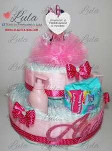 Torta di pannolini pon pon personaggio a piacere topolino minnie principessa unisex maschio femmina rosa azzurro celeste giallo fucsia rosso verde idea regalo bella utile originale pampers nascita neonato gravidanza baby shower battesimo shop online spedizioni italia ancona Torte di Pannolini di Lula Creazioni prodotti igiene Minnie Topolino