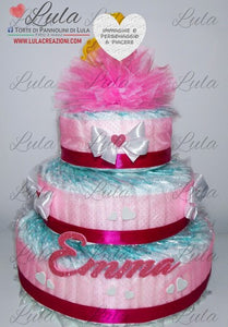 Torta di pannolini pon pon personaggio a piacere topolino minnie principessa unisex maschio femmina rosa azzurro celeste giallo fucsia rosso verde idea regalo bella utile originale pampers nascita neonato gravidanza baby shower battesimo shop online spedizioni italia ancona jasmine