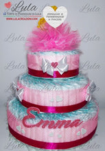 Carica l&#39;immagine nel visualizzatore di Gallery, Torta di pannolini pon pon personaggio a piacere topolino minnie principessa unisex maschio femmina rosa azzurro celeste giallo fucsia rosso verde idea regalo bella utile originale pampers nascita neonato gravidanza baby shower battesimo shop online spedizioni italia ancona aurora
