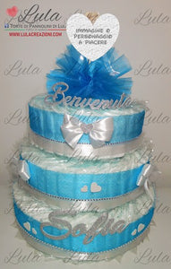 Torta di pannolini pon pon personaggio a piacere topolino minnie principessa unisex maschio femmina rosa azzurro celeste giallo fucsia rosso verde idea regalo bella utile originale pampers nascita neonato gravidanza baby shower battesimo shop online spedizioni italia ancona jasmine