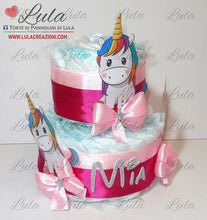 Carica l&#39;immagine nel visualizzatore di Gallery, Torta di pannolini pampers lula creazioni Minnie rosa femmina bimba bambina gemelle idea regalo nascita battesimo baby shower shop online spedizioni italia ancona milano torino bologna unicorno 2022
