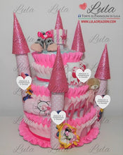 Carica l&#39;immagine nel visualizzatore di Gallery, Torta di Pannolini CASTELLO Prestige - Lula Creazioni Pampers - rosa fucsia femmina bimba bambina principessa idea regalo gravidanza baby shower nascita battesimo utile bella originale shop online spedizioni italia ancona milano torino bologna
