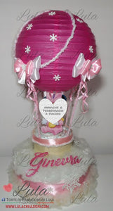 Torte di pannolini di Lula Creazioni - Mongolfiera personalizzabile fucsia celeste azzurra maschio femmina rosa idea regalo gravidanza nascita battesimo baby shower neonato bella utile originale shop online spedizioni italia ancona topolino