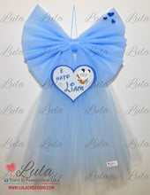 Carica l&#39;immagine nel visualizzatore di Gallery, Fiocco nascita bimbo maschio azzurro celeste cuore tulle personalizzato economico personalizzato fatto a mano nome dedica nascita shop online spedizioni italia ancona milano torino roma
