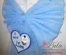 Carica l&#39;immagine nel visualizzatore di Gallery, Fiocco nascita bimbo maschio azzurro celeste cuore tulle personalizzato economico personalizzato fatto a mano nome dedica nascita shop online spedizioni italia ancona milano torino roma
