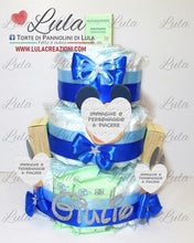 Carica l&#39;immagine nel visualizzatore di Gallery, Torta di pannolini CARTOONS a 3 Piani - Torte di Pannolini di Lula Minnie Topolino Pampers personalizzabile fucsia celeste azzurra maschio femmina rosa verde idea regalo gravidanza nascita battesimo baby shower neonato bella utile originale shop online spedizioni italia ancona personalizzabile prodotti igiene
