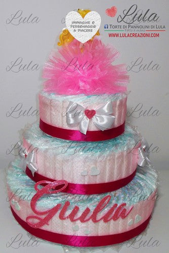 Torta di pannolini pon pon personaggio a piacere topolino minnie principessa unisex maschio femmina rosa azzurro celeste giallo fucsia rosso verde idea regalo bella utile originale pampers nascita neonato gravidanza baby shower battesimo shop online spedizioni italia ancona aurora