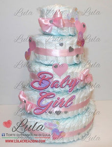 Torta di pannolini pioggia di Cuori a 5 Piani - Torte di Pannolini di LulaTorte di Pannolini di Lula Creazioni - igiene Sicurezza Qualità - Pampers cuori cuore personalizzabile fucsia celeste azzurra maschio femmina idea regalo gravidanza nascita battesimo baby shower neonato bella utile originale shop online spedizioni italia ancona personalizzabile