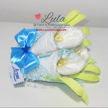 Carica l&#39;immagine nel visualizzatore di Gallery, Torta di Pannolini di Lula Creazioni - bouquet fiori calle idea regalo nascita pampers battesimo baby shower bavaglino maschio azzurro bella utile originale shop online spedizioni italia ancona
