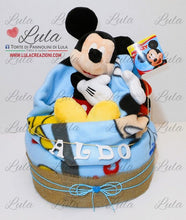 Carica l&#39;immagine nel visualizzatore di Gallery, Torta di pannolini bella utile bella particolare originale idea regalo nascita battesimo baby shower maschio femmina pampers shop online spedizioni italia ancona peluche coperta minnie topolino
