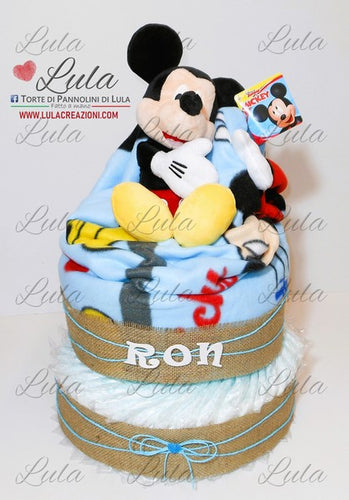 Torta di pannolini bella utile bella particolare originale idea regalo nascita battesimo baby shower maschio femmina pampers shop online spedizioni italia ancona peluche coperta minnie topolino