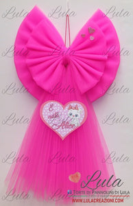 grande bello economico fiocco nascita cuore tulle cuore personalizzato nome rosa fucsia femmina bambina lula creazioni shop online spedizioni italia milano ancona torino