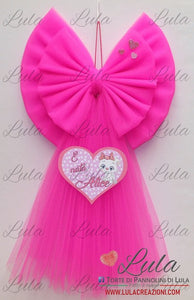 grande bello economico fiocco nascita cuore tulle cuore personalizzato nome rosa fucsia femmina bambina lula creazioni shop online spedizioni italia milano ancona torino