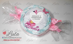 Torte di pannolini di Lula Creazioni Pampers Idea regalo nascita battesimo nascita baby shower mamma caramella femmina rosa bavaglino minnie