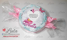 Carica l&#39;immagine nel visualizzatore di Gallery, Torte di pannolini di Lula Creazioni Pampers Idea regalo nascita battesimo nascita baby shower mamma caramella femmina rosa bavaglino minnie
