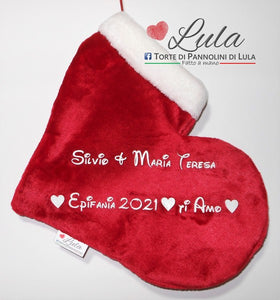 Calza Natale personalizzata con nome cuore amore love ti amo dedica natalizia Epifania befana idea regalo Natale ragazza ragazzo fidanzata donna Lula Creazioni