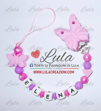 Carica l&#39;immagine nel visualizzatore di Gallery, catenella portaciuccio farfalla cigno unicorno rosa personalizzata nome bimba femmina rosa fucsia perla idea regalo utile particolare baby shower nascita battesimo spedizioni italia ancona milano napoli venezia shop online
