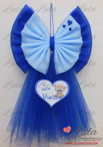 fiocco nascita grande bello tulle celeste blu azzurro maschio bimbo leone particolare personalizzato nome shop online spedizioni italia ancona torino milano napoli