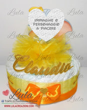 Carica l&#39;immagine nel visualizzatore di Gallery, Torta di pannolini Pampers Lula Creazioni bimba femmina bambina rosa ballerina elegante economica utile idea regalo nascita battesimo baby shower shop online italia milano ancona bologna unisex giallo elefantino dumbo
