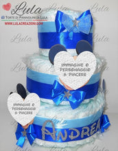 Carica l&#39;immagine nel visualizzatore di Gallery, Torta di pannolini CARTOONS a 3 Piani - Torte di Pannolini di Lula Minnie Topolino Pampers personalizzabile fucsia celeste azzurra maschio femmina rosa verde idea regalo gravidanza nascita battesimo baby shower neonato bella utile originale shop online spedizioni italia ancona personalizzabile topolino
