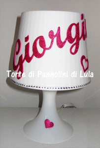 Lula Creazioni lampada da tavolo personalizzata nome idea regalo natale compleanno bimba femmina bambina utile originale fucsia glitter