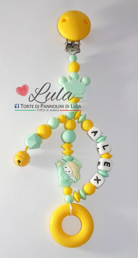 Lula creazioni giostra silicone carrozzina sdraietta passeggino stella campanella chiama angeli massaggiagengive maschio femmina giallo idea regalo nascita battesimo baby shower angioletto