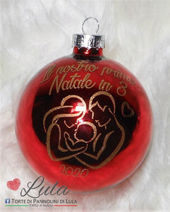 pallina di natale decorazione personalizzata primo Natale immagine famiglia abbraccio bambino papà mamma romantica cuore amore nome Lula Creazioni idea regalo Natale lei lui maschio femmina ragazza economica italia ancona