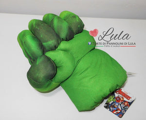 Peluche guantone avengers marvel Hulk 27 25 cm personalizzato nome idea regalo originale bimbo bambino maschio compleanno Lula Creazioni shop online Italia Ancona