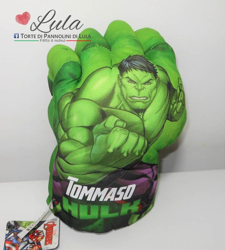 Peluche guantone avengers marvel Hulk 27 25 cm personalizzato nome idea regalo originale bimbo bambino maschio compleanno Lula Creazioni shop online Italia Ancona