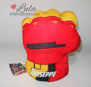 Peluche guantone avengers marvel Iron man 27 25 cm personalizzato nome idea regalo originale bimbo bambino maschio compleanno Lula Creazioni shop online Italia Ancona